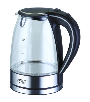 Adler AD 1225 waterkoker 1,7 l Zwart, Roestvrijstaal, Transparant 2200 W