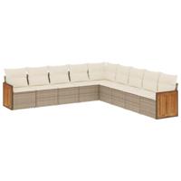 9-delige Loungeset met kussens poly rattan beige - thumbnail