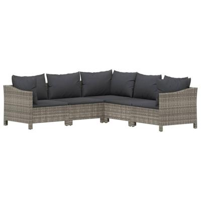5-delige Loungeset met kussens poly rattan grijs