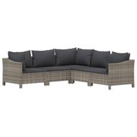 5-delige Loungeset met kussens poly rattan grijs - thumbnail