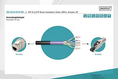 Digitus DK-1613-VH-5-OD Netwerkkabel CAT 5, CAT 6 U/UTP Zwart, Violet 500 m Digitus DK-1613-VH-5-OD Netwerkkabel CAT 5, CAT 6 U/UTP Zwart, Violet 500 m