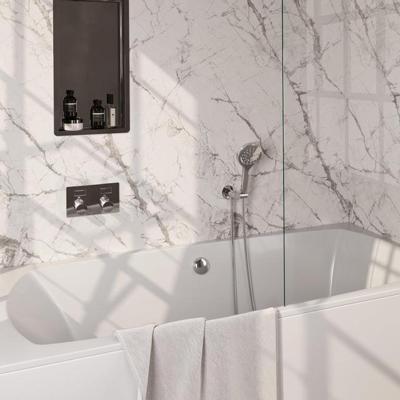 Brauer Brushed Carving Thermostatische Inbouw Badkraan Drukknoppen - Badvulcombinatie - 3 stand - Doucheslang - Wandaansluitbocht - Handdouche - Rvs Geborsteld Pvd