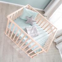 Babybox - ROBA - 75 x 100 cm - Inclusief matgroene boxmat 'Roba Style' - Wielen - Natuurlijk hout - thumbnail