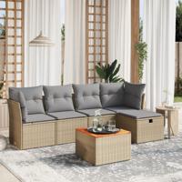 6-delige Loungeset met kussens poly rattan beige - thumbnail
