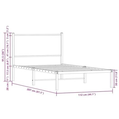Bedframe zonder matras metaal gerookt eikenkleurig 107x203 cm