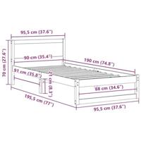 Bedframe met hoofdeinde Wasbruin 90 x 190 cm Massief grenenhout - thumbnail