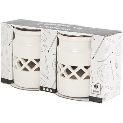Creativ Company Lantaarn, h: 8 cm, d 6,2 cm, wit, 2 stuk/ 1 doos