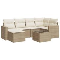 7-delige Loungeset met kussens poly rattan beige - thumbnail