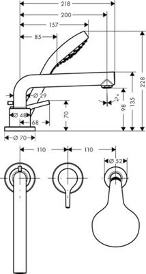Hansgrohe Talis S driegats badrandmengkraan afbouwdeel voor inbouwdeel 13439180, chroom