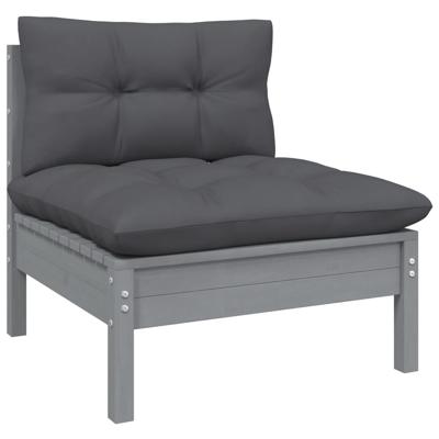 9-delige Loungeset met kussens grenenhout grijs - thumbnail