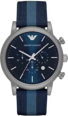 Horlogeband Armani AR1949 Leder/Textiel Blauw 22mm Horlogeband Armani AR1949 Leder/Textiel Blauw 22mm