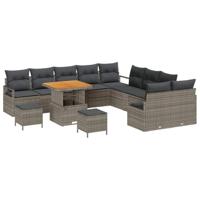 Tuinbankenset met kussen 13 pcs Grijs poly rattan - thumbnail