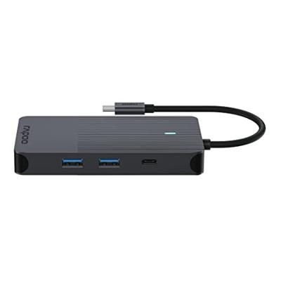 Rapoo USB-C Multiport Adapter, 10-in-1, grijs Desktop accessoire Zwart