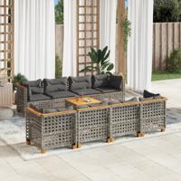 9-delige Loungeset met kussens poly rattan grijs - thumbnail