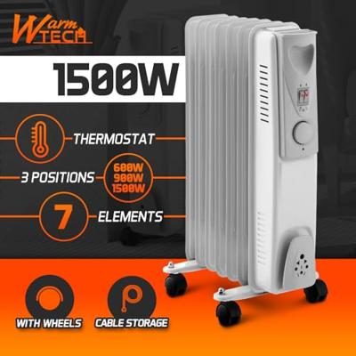 Elektrische olieradiator - 1500W - WARM TECH - 240V - Tot 25m3 - Grijs