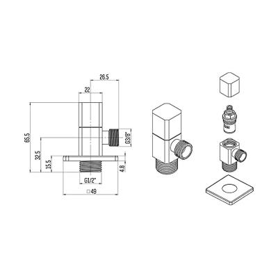 Hoekstopkraan BWS Quadro Met Rozet 1/2x3/8 mm Chroom