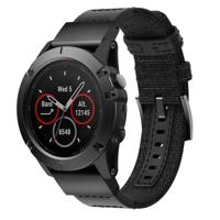 Canvas en lederen polsband horlogeband voor Garmin Fenix5x plus Fenix3 polsband maat: 150 + 110mm (zwart) - thumbnail