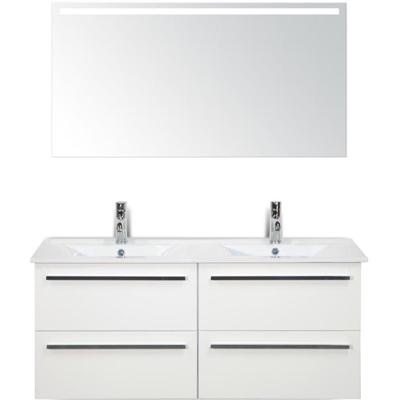 Seville Badmeubelset 120 cm - 4 Laden Wit Hoogglans - Wastafel Enjoy Dubbel met Sence Spiegel