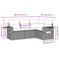 4-delige Loungeset met kussens poly rattan grijs - thumbnail