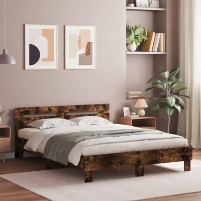 Bedframe met hoofdeinde bewerkt hout gerookt eiken 150x200 cm