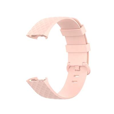 Fitbit Charge 3 & 4 siliconen diamant pattern bandje - Maat: Small - licht roze
