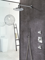 Hotbath Get Together doucheset met 2 stopkranen met 3 standen-handdouche, 30 cm plafondbuis, 20 cm hoofddouche vierkant, geborsteld nikkel - thumbnail