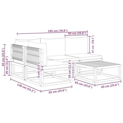 5-delige Loungeset met kussens massief acaciahout