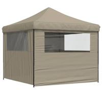 Partytent inklapbaar pop-up 3x3 mtr met 4 zijwanden taupe - thumbnail