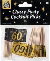 Classy Cocktail Prikkers 60 Jaar Zwart/Goud (50st) - thumbnail
