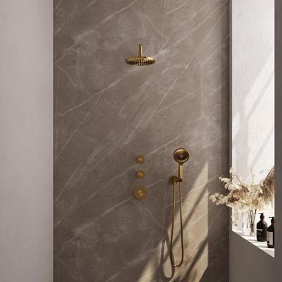 Brauer Gold Carving Thermostatische Regendoucheset Inbouw - Hoofddouche 20 cm - Gebogen Wandarm - Handdouche 3 Standen - Doucheslang - Wandaansluitbocht - Geborsteld Goud