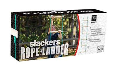Slackers Ninja Touwlader 2,5 meter lang, 6 houten sporten,250 x 38cm,blank hout/blauw