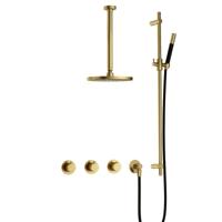 Hotbath Cobber - CB7067 - Inbouw Regendoucheset - Geborsteld Messing PVD - 2 Stopkranen - Thermostatisch - Plafondbuis 30 cm - Hoofddouche 200 mm - Staafhanddouche - Glijstang 900 mm - Waterbesparend - thumbnail