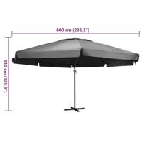 VidaXL Parasol met aluminium paal 600 cm antracietkleurig - thumbnail