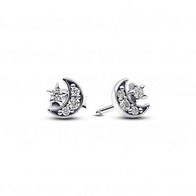 Pandora 292990C01 Oorknoppen Moon-Star zilver-zirconia wit