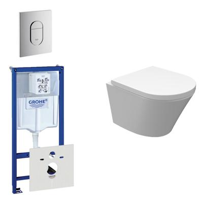 Wiesbaden Vesta Spoelrandloos toiletset bestaande uit inbouwreservoir, compact wandcloset met toiletzitting en bedieningsplaat verticaal chroom 0729205/0729240/sw98662/ Wiesbaden Vesta Spoelrandloos toiletset bestaande uit inbouwreservoir, compact wandcloset met toiletzitting en bedieningsplaat verticaal chroom 0729205/0729240/sw98662/