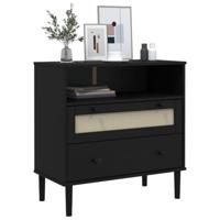 Dressoir SENJA rattan-look 80x40x80 cm massief grenenhout zwart - thumbnail