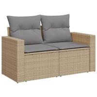 11-delige Loungeset met kussens poly rattan gemengd beige - thumbnail