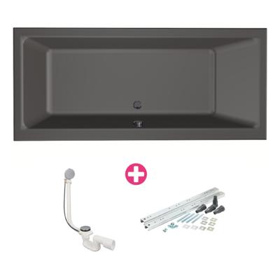 Xenz Kristal Ligbad - 180x80x48 - afvoer Midden - acryl - antraciet 6986-05