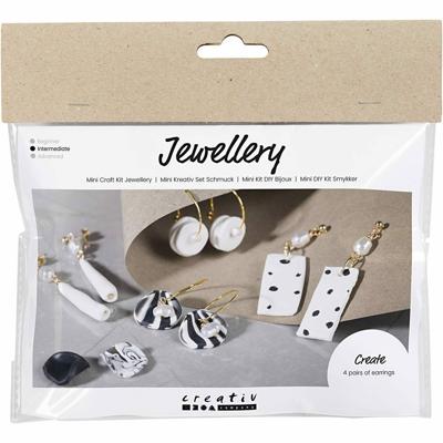 Creativ Company Mini hobbyset sieraden, oorbellen, zwart, wit, 1 doos