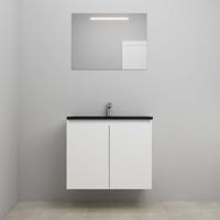 On-Line Badkamermeubelset - 80 cm - Voorgemonteerd - Greeploze Ladestructuur - Acryl Wastafel - 1 Kraangat - Spiegel met LED-Verlichting - Hoogglans Wit - thumbnail