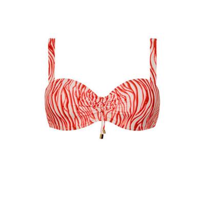 Beachlife strapless bandeau bikinitop met zebraprint wit/rood/roze