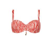 Beachlife strapless bandeau bikinitop met zebraprint wit/rood/roze - thumbnail