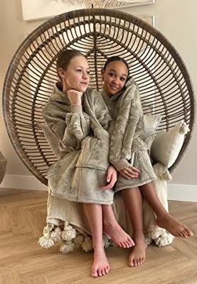 Draagbare deken met capuchon & mouwen - kind - khaki