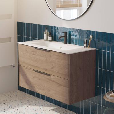 Saqu Lima badmeubel incl. glans witte keramische wastafel 100x51x61cm toffee - mat zwarte greep