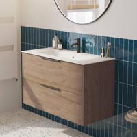Saqu Lima badmeubel incl. glans witte keramische wastafel 100x51x61cm toffee - mat zwarte greep - thumbnail