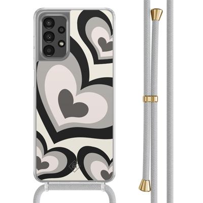 Samsung Galaxy A13 4G hoesje met grijs koord - Hart swirl zwart