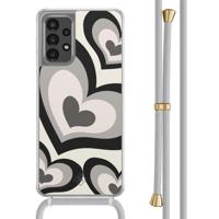 Samsung Galaxy A13 4G hoesje met grijs koord - Hart swirl zwart - thumbnail