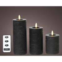 Lumineo ledkaars met afstandsbediening set van 3 grijs - thumbnail