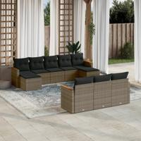 11-delige Loungeset met kussens poly rattan grijs - thumbnail
