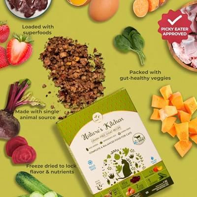 Pawfect Nature's Kitchen gevriesdroogd kattenvoer - Geitenrecept Verpakking van 2 (250gX2=500g) (500g gevriesdroogd = 2kg natvoer)